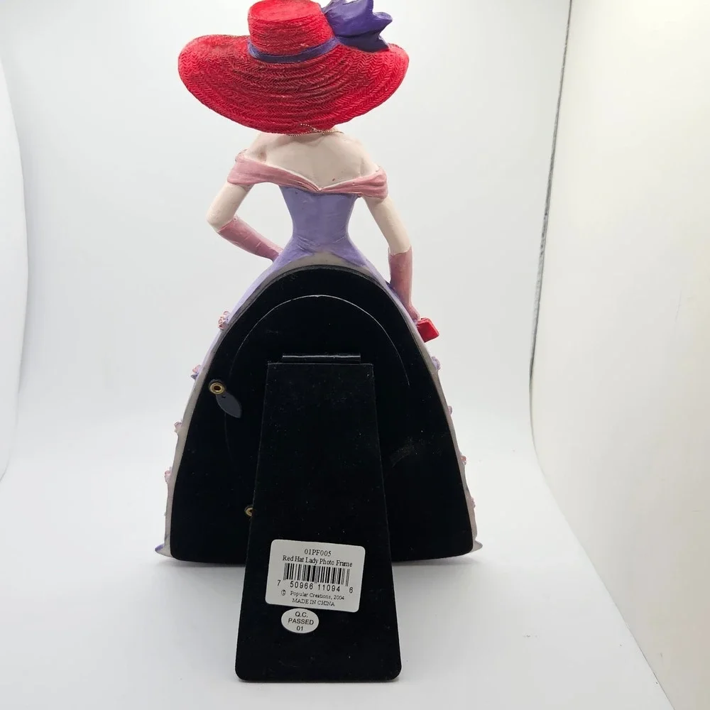 Vintage Red Hat Lady Photo Frame Figurine 3x5 Hand Painted Purple Dress